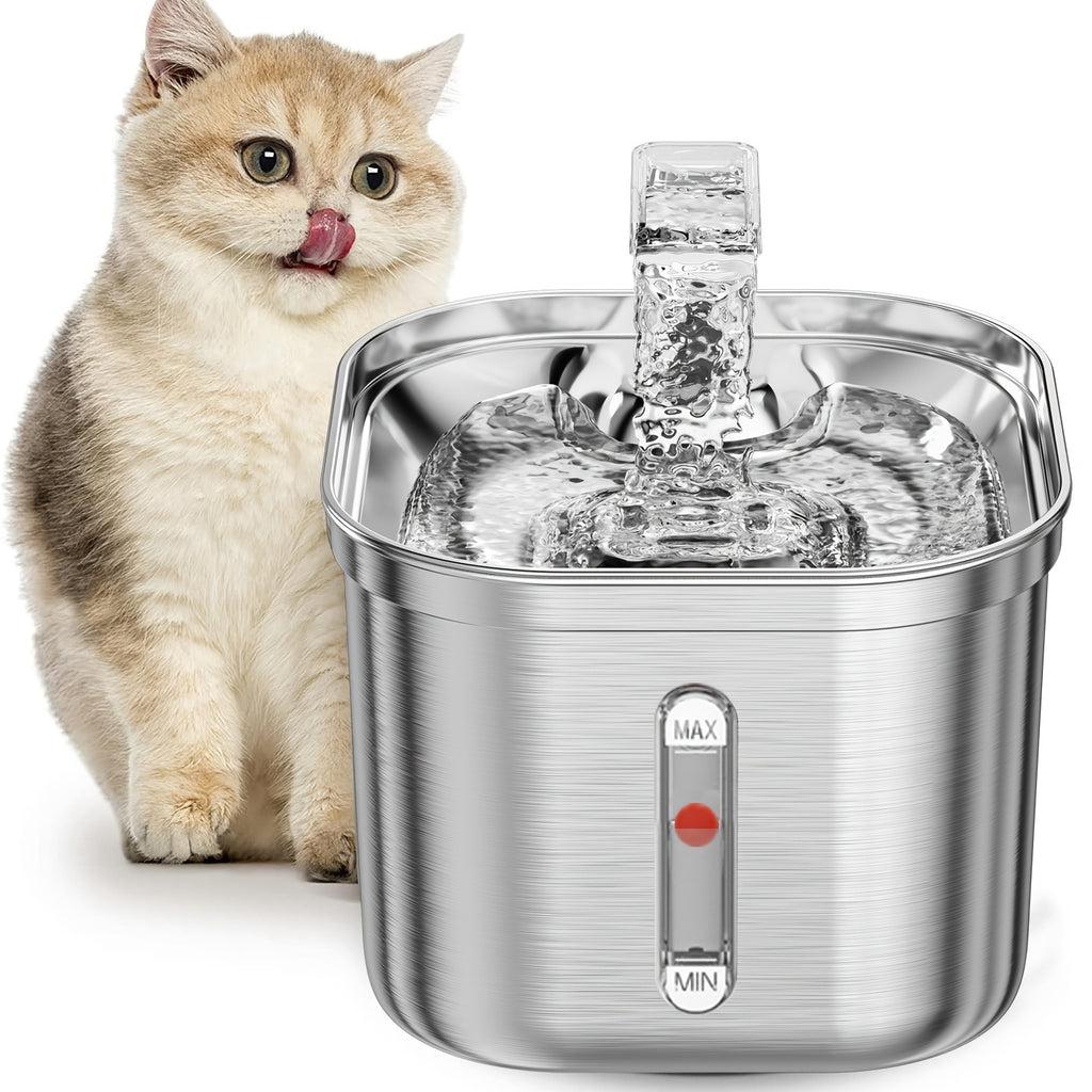 Automatic Smart 74oz/2.2L Stainless Steel Pet Water Fountain with Water Level Window for Indoor Cats