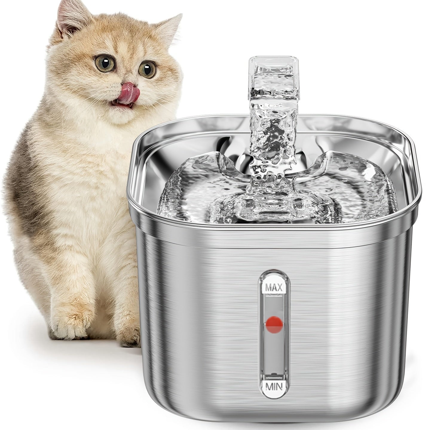 Automatic Smart 74oz/2.2L Stainless Steel Pet Water Fountain with Water Level Window for Indoor Cats
