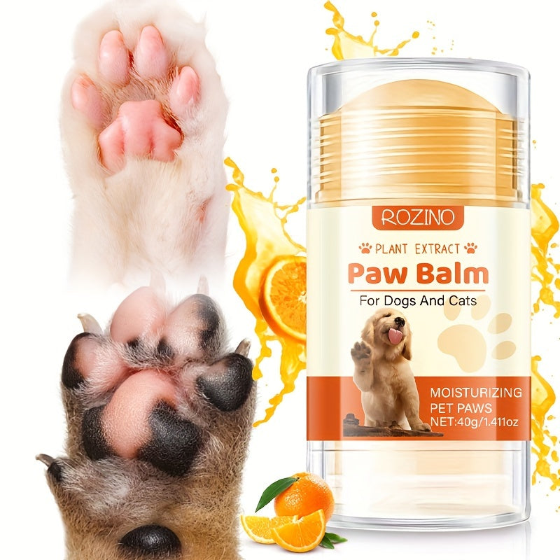 ROZINO Dog Paw Balm for Dry Cracked Paws, Moisturizing Pet Paw Care with Natural Plant Extracts, Shea Butter, Orange & Mint, Tea Tree Oil - Pet Health Supplies for Dogs & Cats - 40g/1.41oz