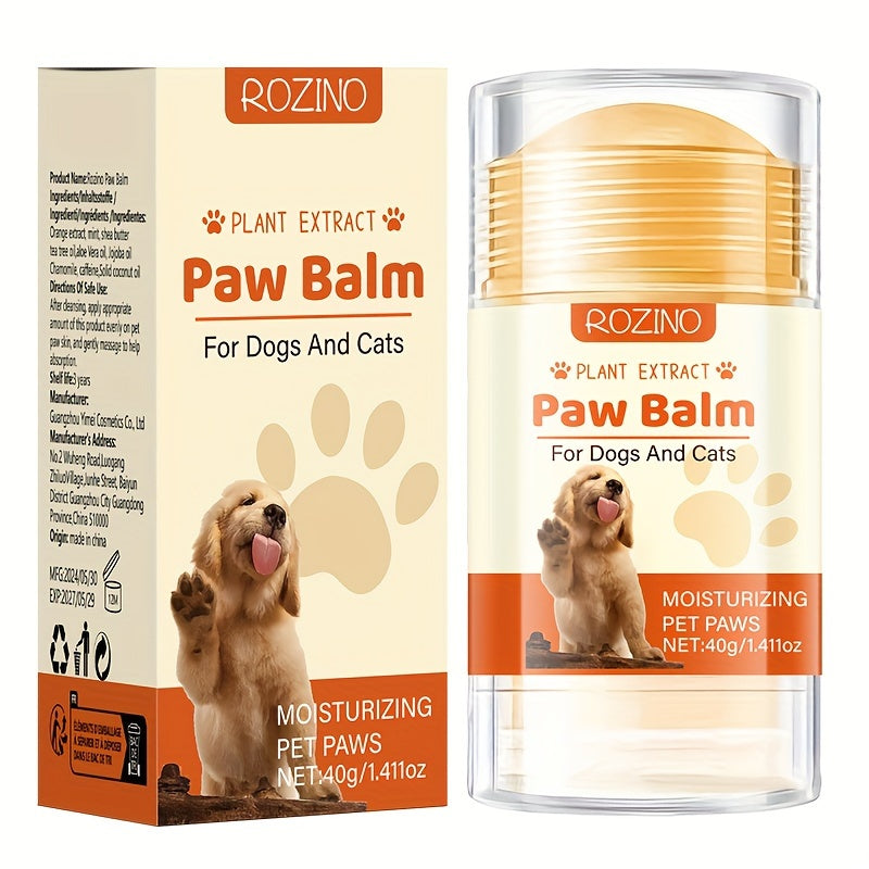 ROZINO Dog Paw Balm for Dry Cracked Paws, Moisturizing Pet Paw Care with Natural Plant Extracts, Shea Butter, Orange & Mint, Tea Tree Oil - Pet Health Supplies for Dogs & Cats - 40g/1.41oz