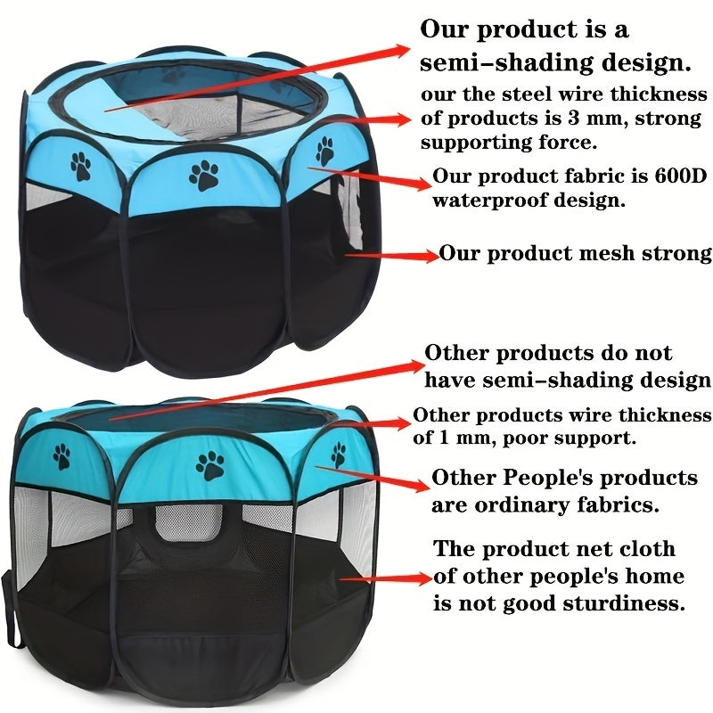 Octagonal Pet Fence Tent Oxford Cloth Scratch-Resistant Foldable Dog Cage for Dogs and Cats, Kennel Nest