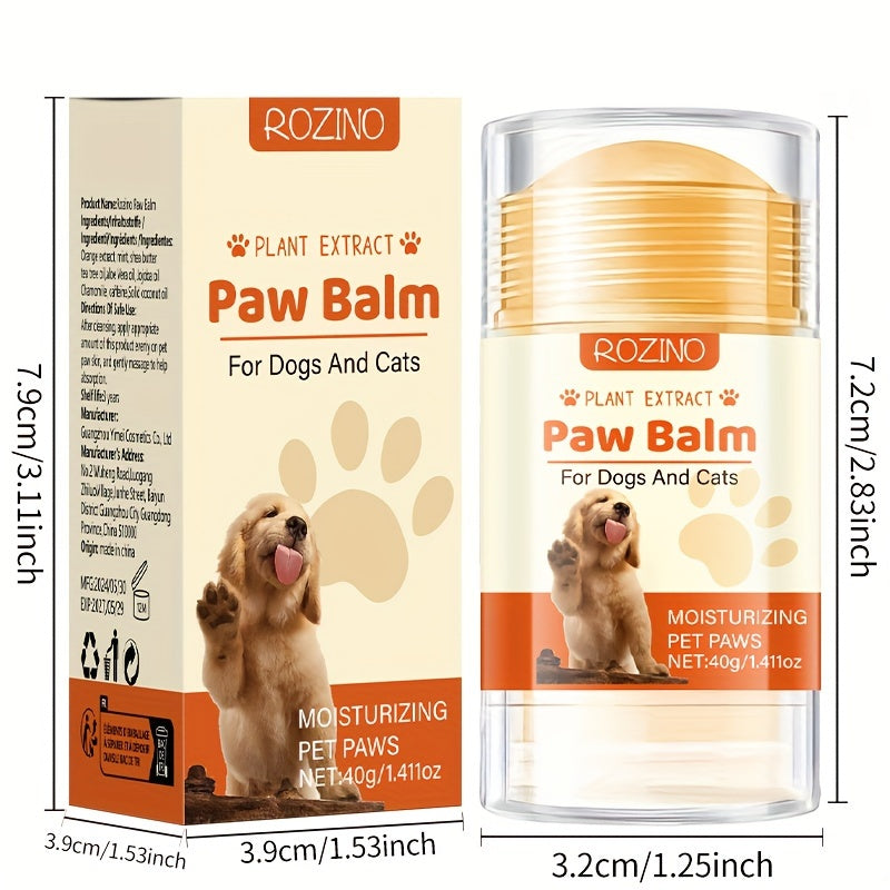 ROZINO Dog Paw Balm for Dry Cracked Paws, Moisturizing Pet Paw Care with Natural Plant Extracts, Shea Butter, Orange & Mint, Tea Tree Oil - Pet Health Supplies for Dogs & Cats - 40g/1.41oz