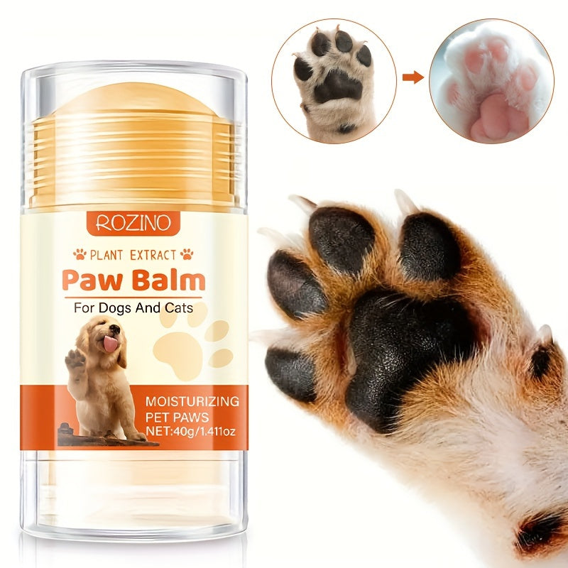 ROZINO Dog Paw Balm for Dry Cracked Paws, Moisturizing Pet Paw Care with Natural Plant Extracts, Shea Butter, Orange & Mint, Tea Tree Oil - Pet Health Supplies for Dogs & Cats - 40g/1.41oz