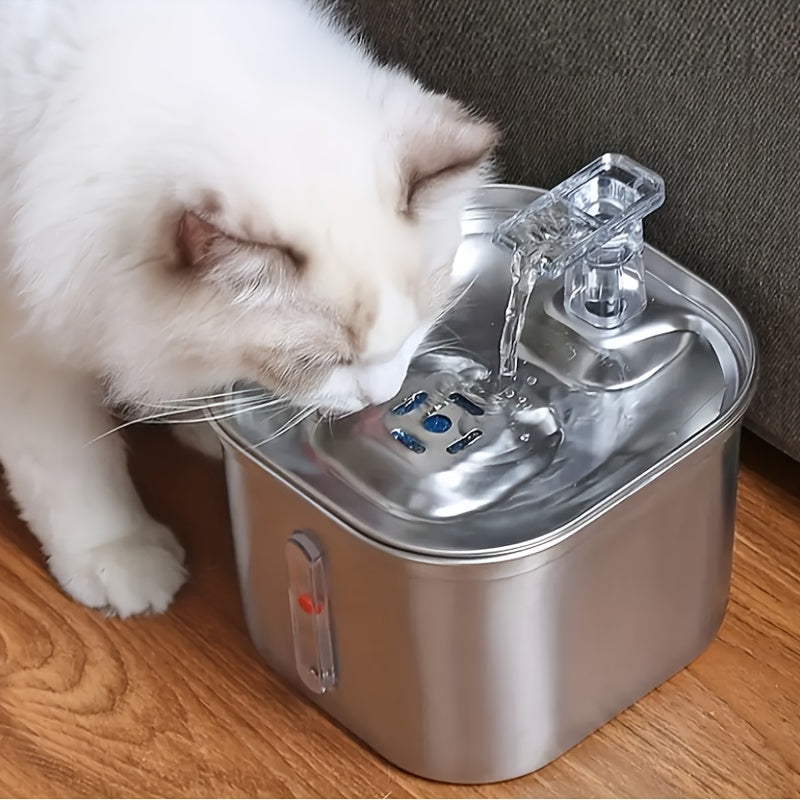 Automatic Smart 74oz/2.2L Stainless Steel Pet Water Fountain with Water Level Window for Indoor Cats